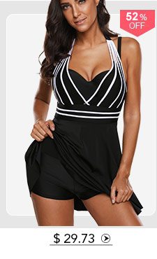 Cutout Back Halter Neck Black Swimdress and Shorts