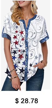 Button Up Split Neck Star Print Blouse