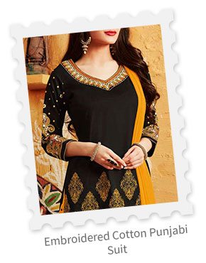 Embroidered Cotton Punjabi Suit in Black