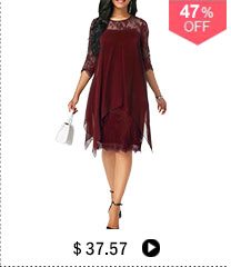 Chiffon Overlay Three Quarter Sleeve Dress