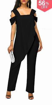 Black Open Back Overlay Wide Strap Jumpsuit