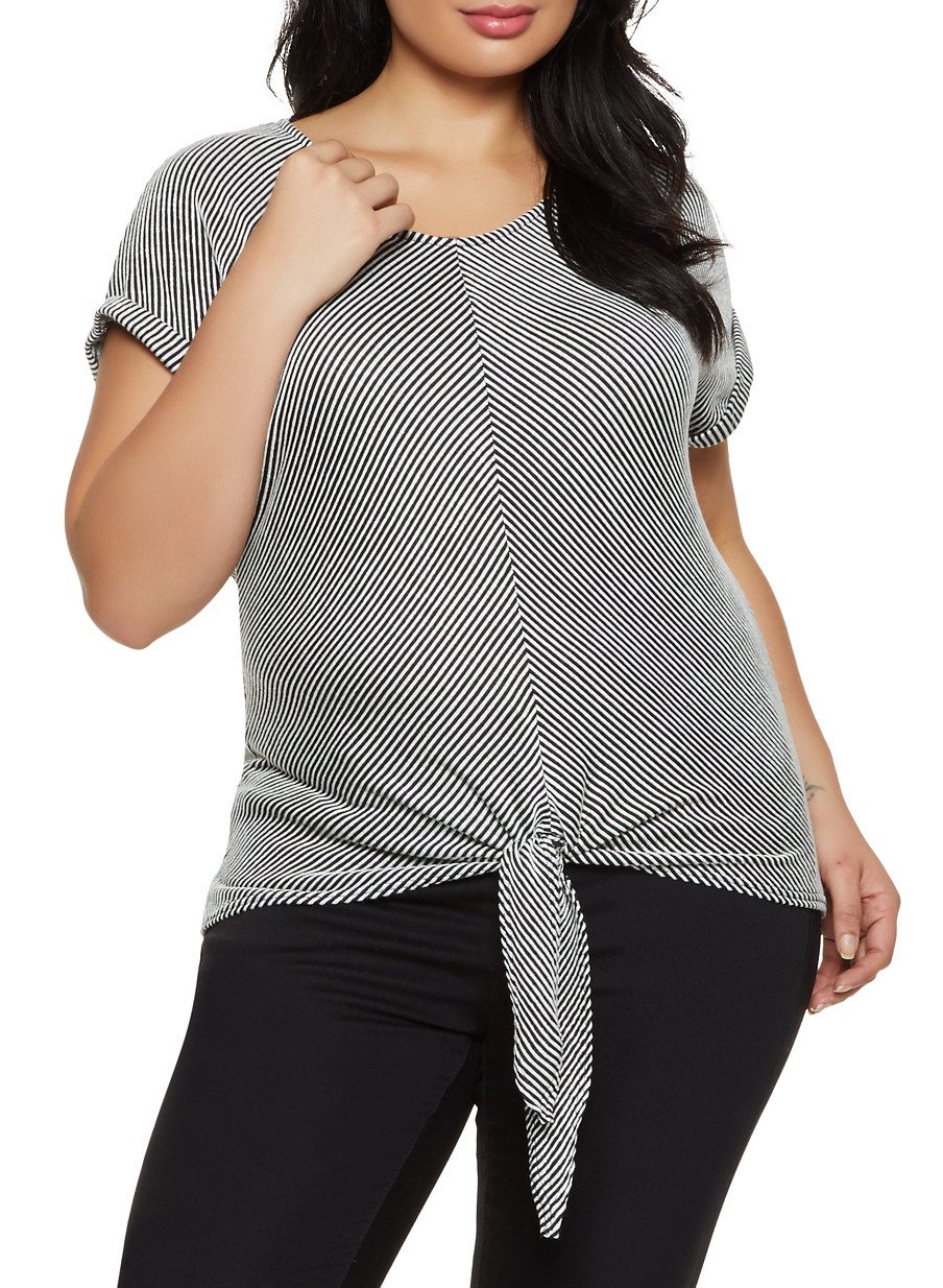 Plus Size Fixed Cuff Striped Top