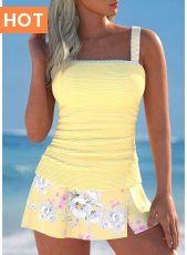 ROTITA Split Light Yellow Floral Print Tankini Set