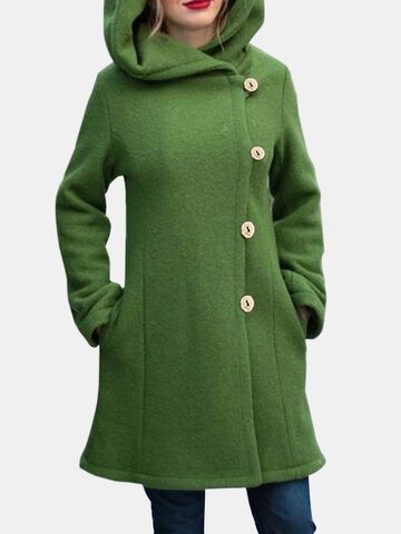 Solid Color Hooded Warm Coat