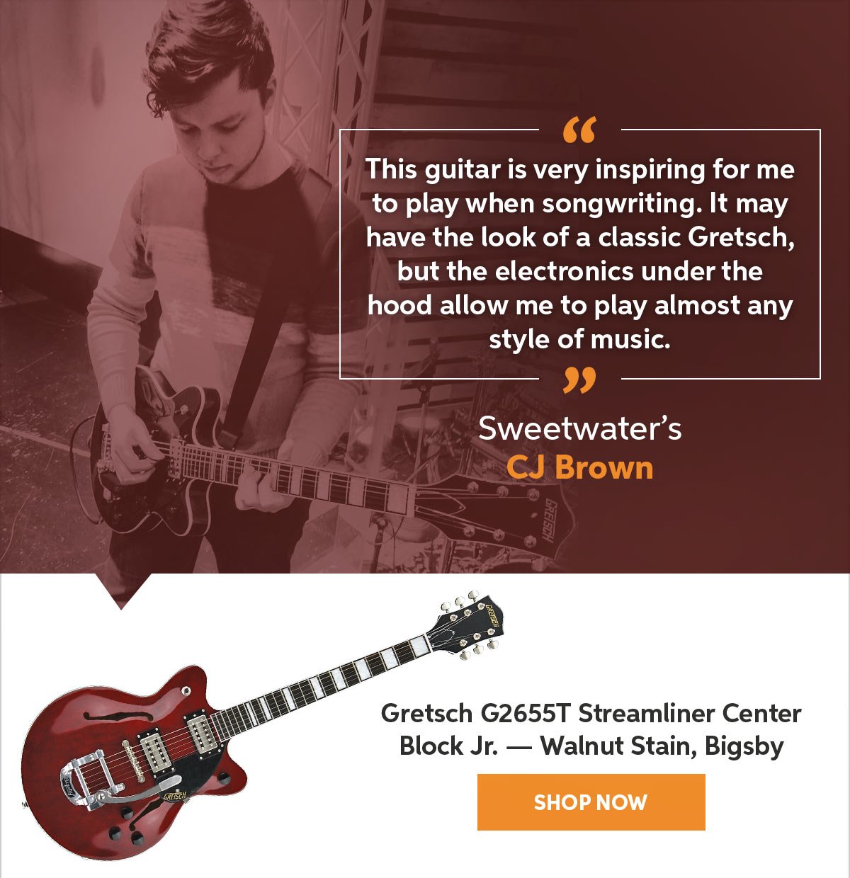 Sweetwater Staff Picks — Gretsch G2655T Streamliner Center Block Jr. — Walnut Stain, Bigsby