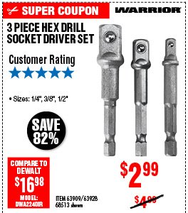  Hex Drill Socket Driver Set 3 Pc