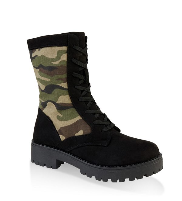 Lace Up Camo Lug Sole Combat Boots