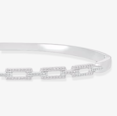 Round-Cut Diamond Rectangle Paperclip-Link Hinged Bangle Bracelet 1/2 ct tw 10K White Gold