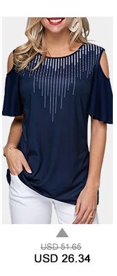 Round Neck Cold Shoulder Navy Blue T Shirt