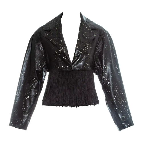 Azzedine Alaïa Black Laser-Cut Leather Fringed Jacket, Spring/Summer 1988