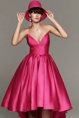 Hutch Sabrina Strapless V-Neck Pleated High-Low Gown
