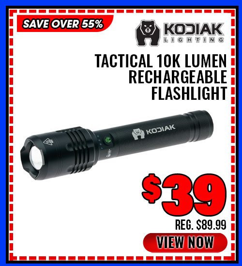 KODIAK TACTICAL 10k LUMEN RECHARGEABLE FLASHLIGHT 