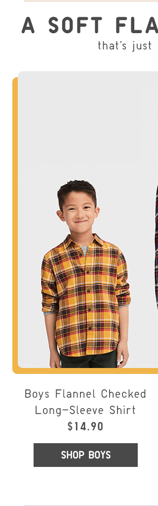 BOYS FLANNEL CHECKED LONG-SLEEVE SHIRT $14.90 - SHOP BOYS