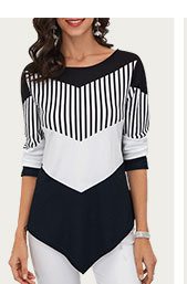 Asymmetric Hem Color Block T Shirt
