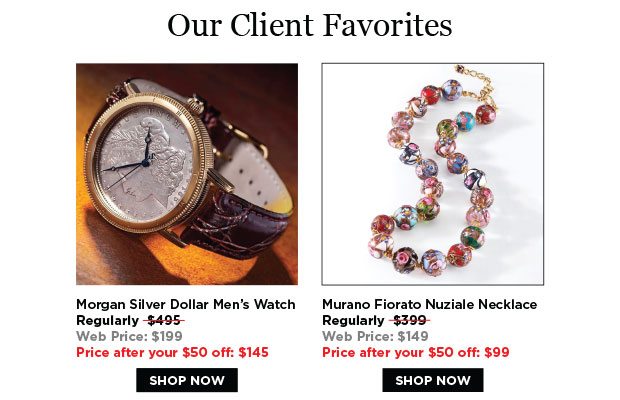 Client Favorites-Morgan Silver Dollar Men's Watch and Murano Nuziale Necklace