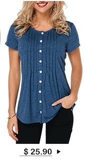 Crinkle Chest Button Up Navy Blue T Shirt