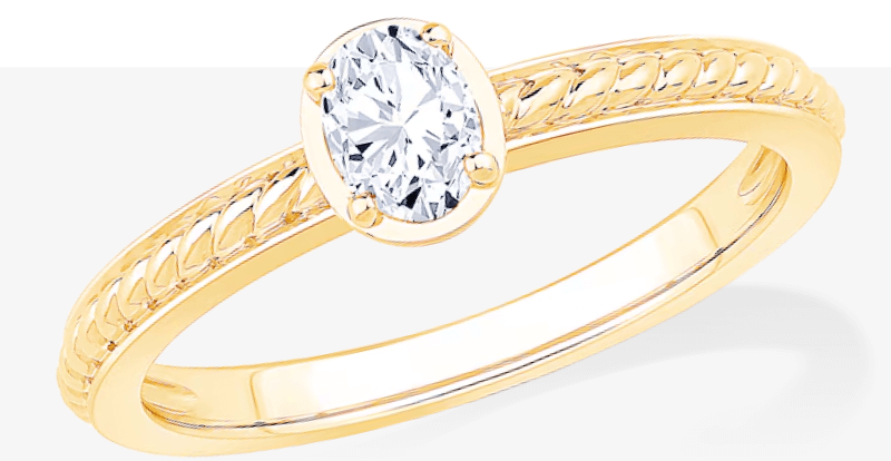 Oval-Cut Diamond Solitaire Rope Shank Engagement Ring 1/4 ct tw 14K Yellow Gold (I/I1)