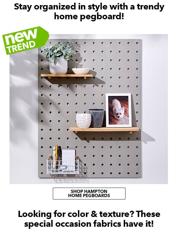 Image of NEW TREND. Stay organized in style with a trendy home pegboard! SHOP HAMPTON HOME PEGBOARDS.