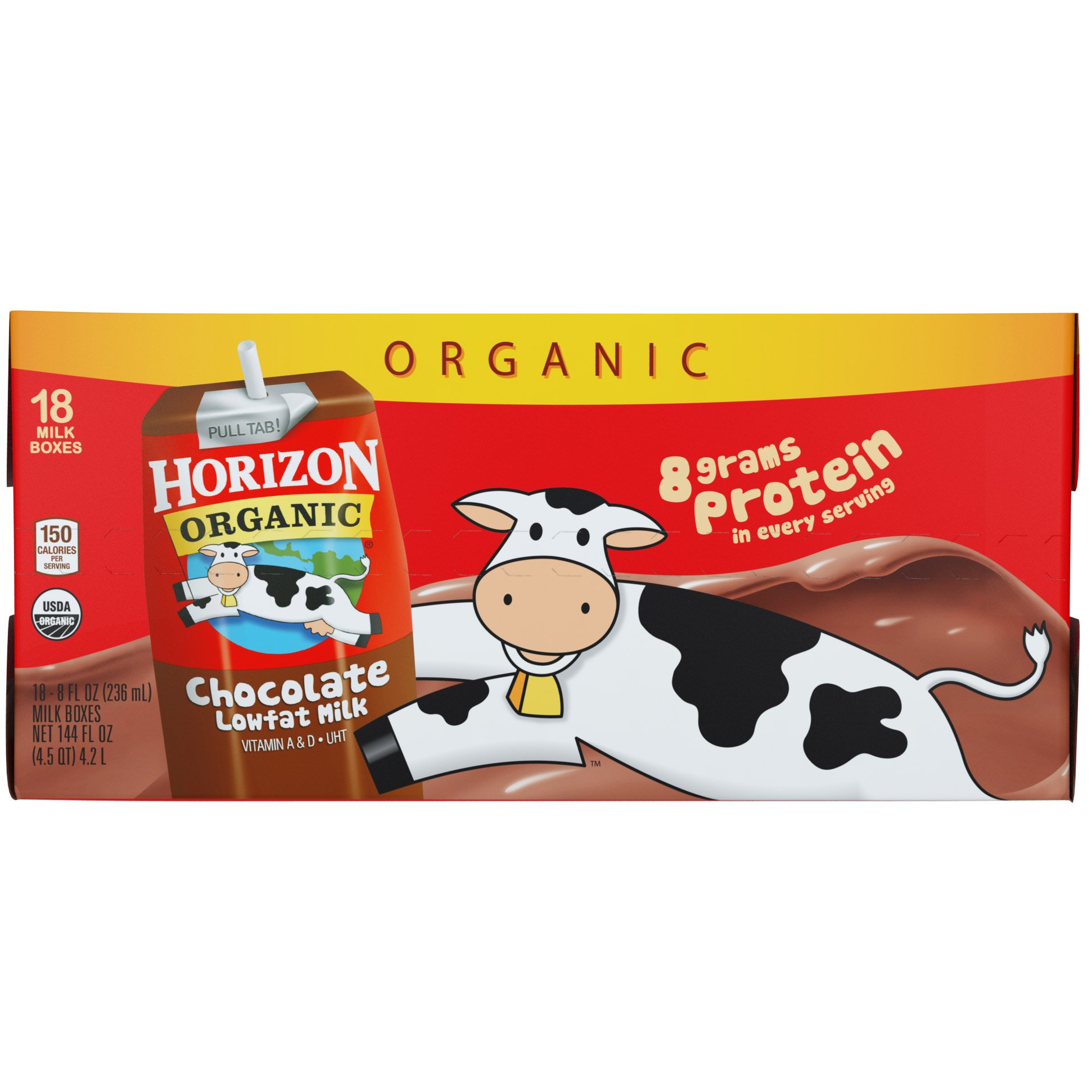 Horizon Organic Chocolate Lowfat Milk, 18-Count, 8 Fluid Ounces Each