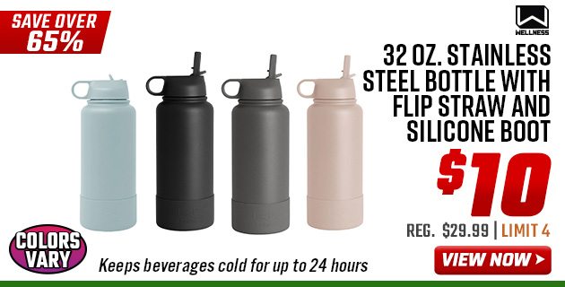 Wellness 32 oz. Stainless Steel Bottle with Flip Straw and Silicone Boot