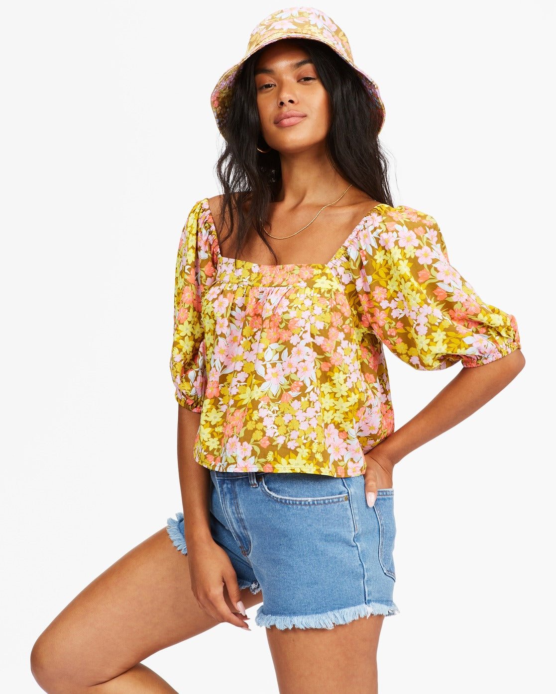 Image of Billabong Womens Shirt Beach Daze Puff Sleeve Crop Top