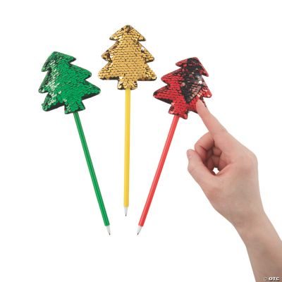Reversible Sequin Christmas Tree Pens - 12 Pc.