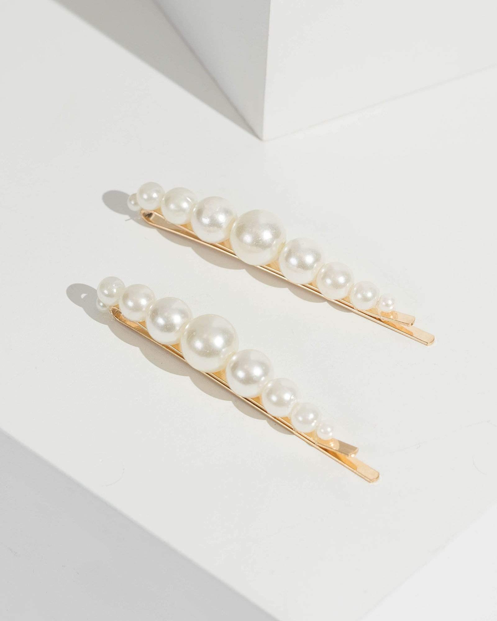 Image of Gold Pearl Slide Hair Clips