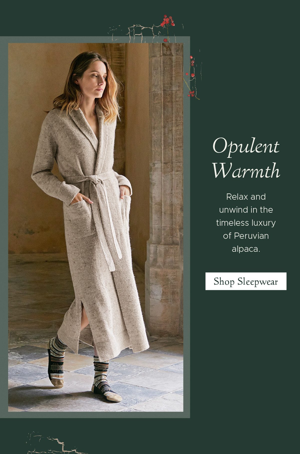 Opulent Warmth | Relax and unwind in the timeless luxury of Peruvian alpaca. | Shop Sleepwear