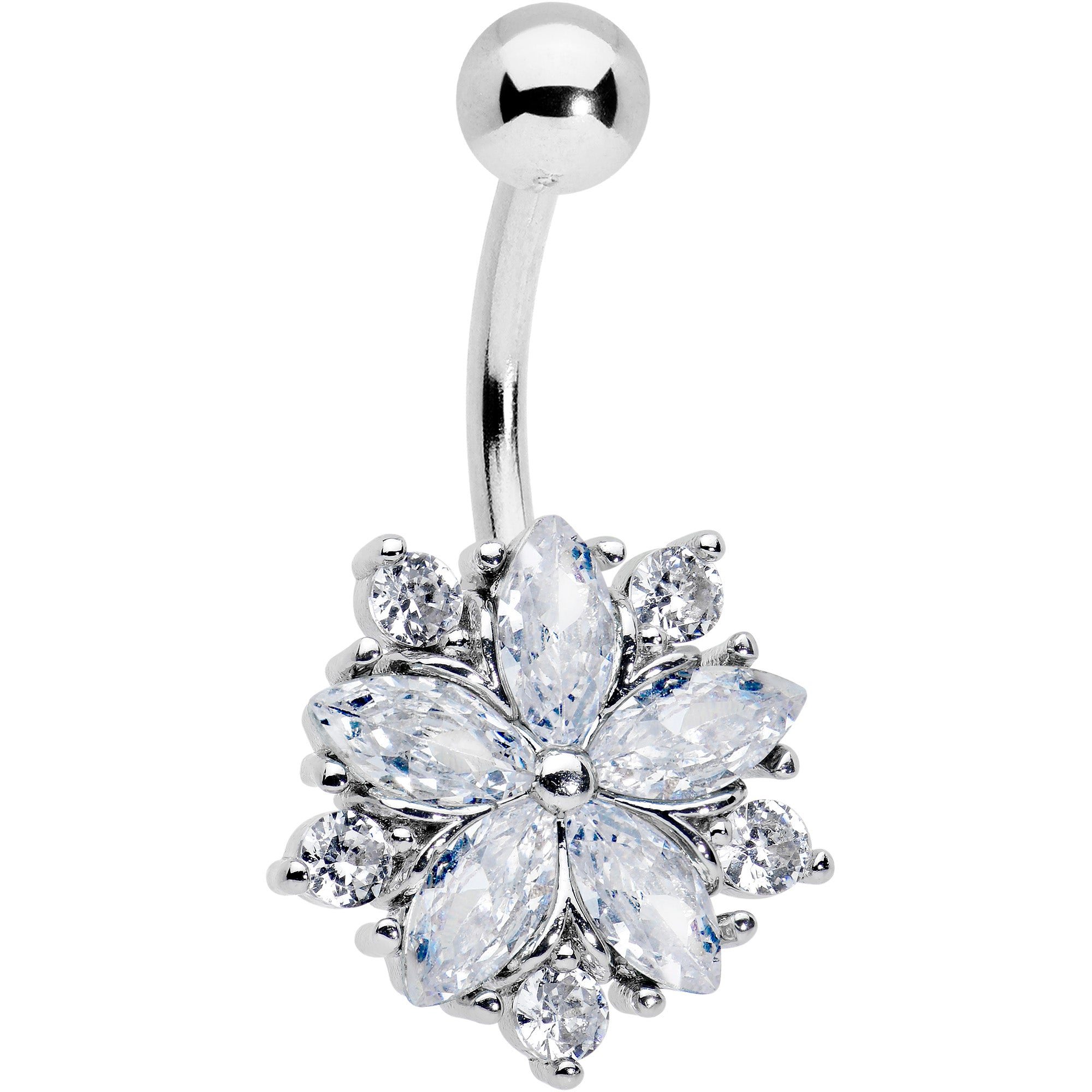 Image of Clear CZ Gem Floral Burst Baroque Belly Ring