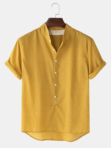 Cotton Plain Hem Henley Shirt