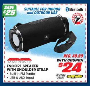 Max Power Encore Bluetooth Speaker with Shoulder Strap