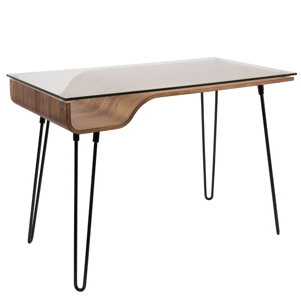 Walnut and Black Metal Mid-Century Modern Desk