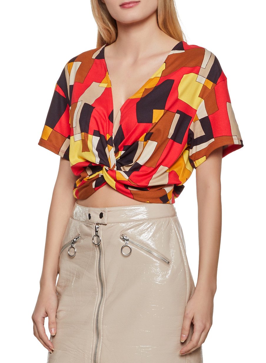 Twist Front Printed Top