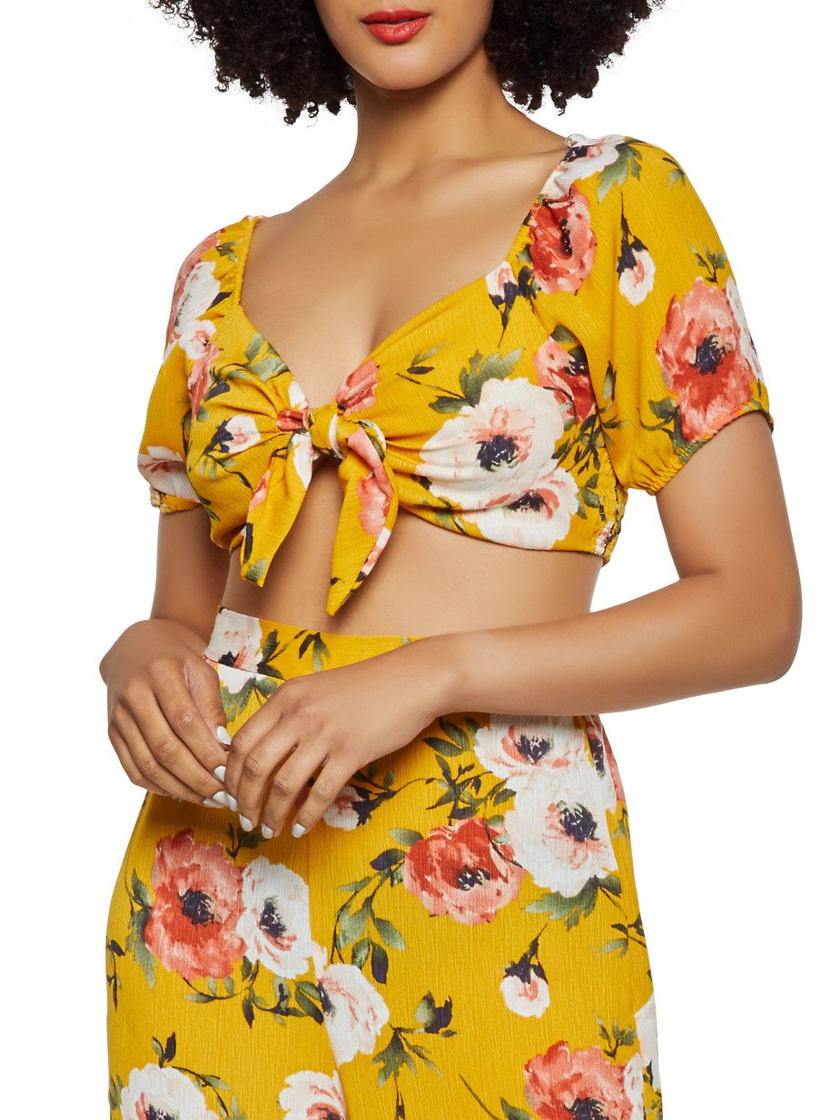 Tie Front Floral Crop Top