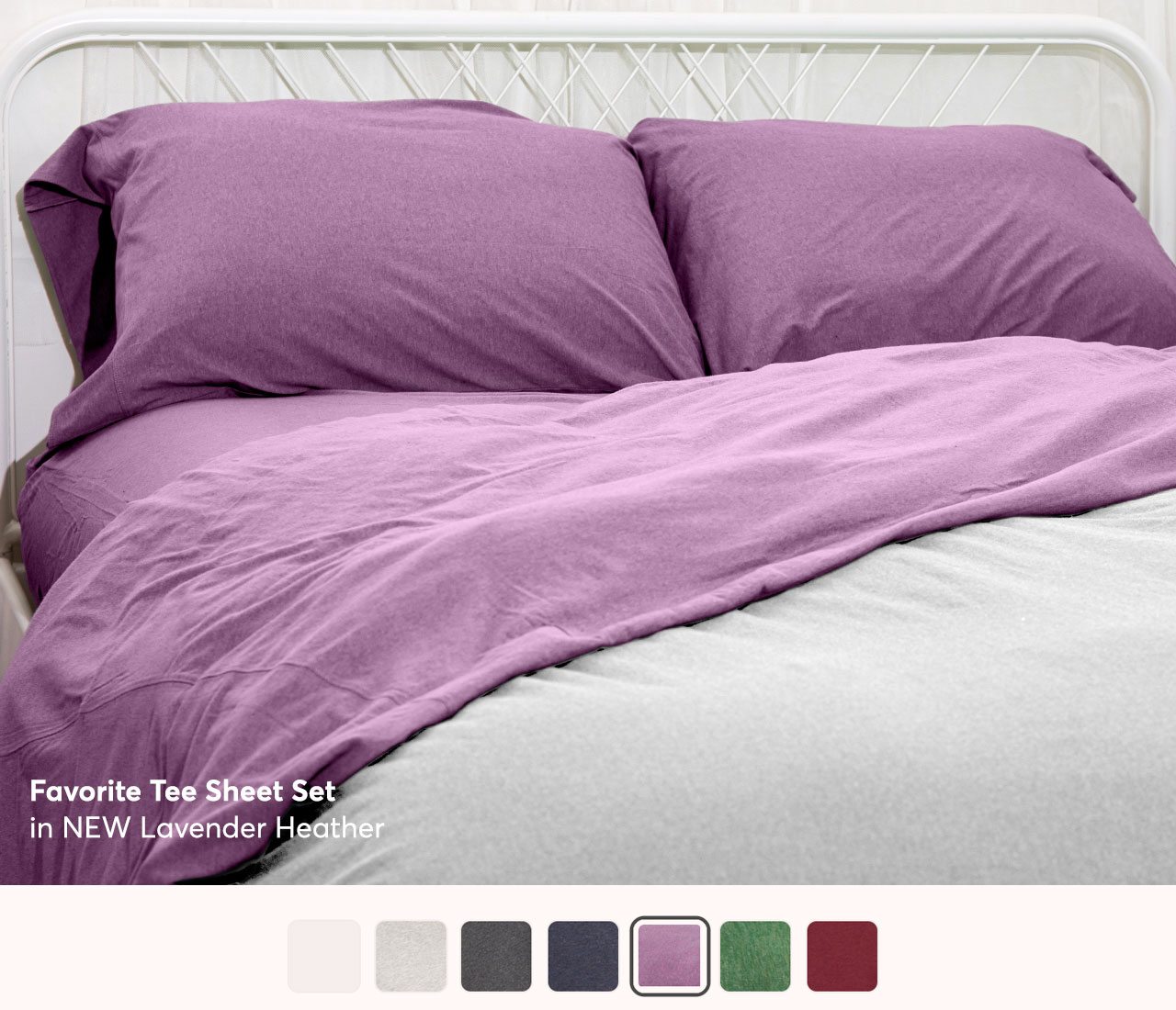 Favorite Tee Sheet Set in our new color, Lavender Heather
