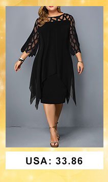 Mesh Panel Layered Round Neck Plus Size Dress 