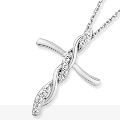 Hallmark Diamonds Cross Necklace 1/10 ct tw Sterling Silver 18''