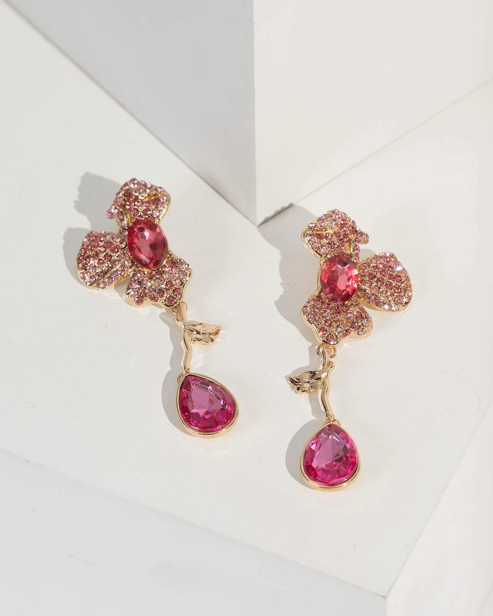 Image of Crystal Flower Drop Earrings