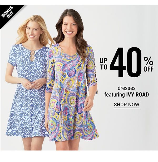 Bonus Buy - Up to 40% off dresses featuring IVY ROAD. Shop Now.