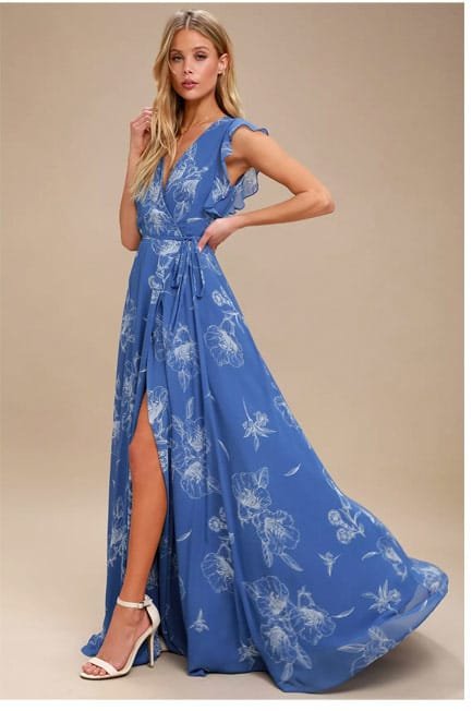 Albion Blue Floral Print Wrap Maxi Dress