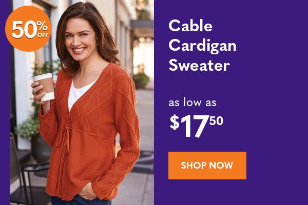 Women's Cable Cardigan Sweater as low as $17.50
