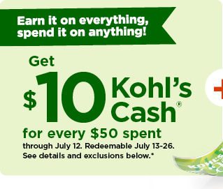 everyone gets $10 kohls cash for every $50 spent. shop now.