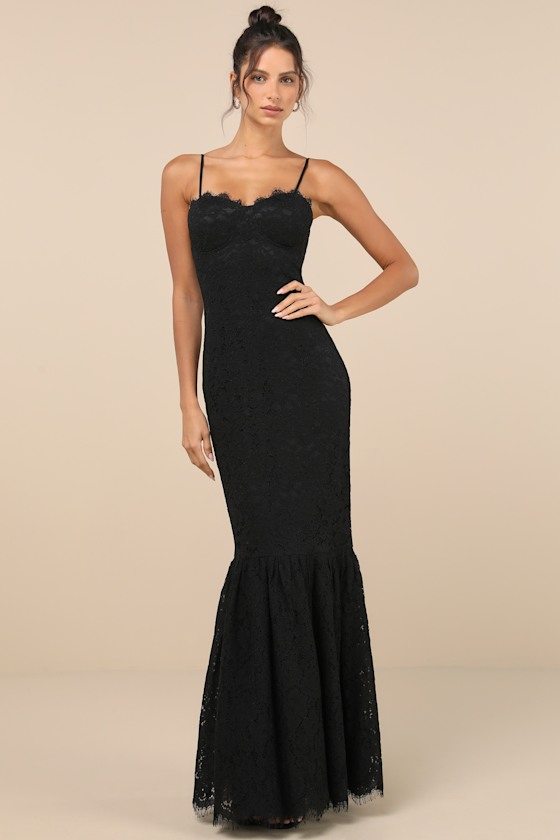 Image of Instinctively Stunning Black Lace Bustier Trumpet Maxi Dress