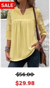 Light Yellow Patchwork 3/4 Sleeve Split Neck Blouse