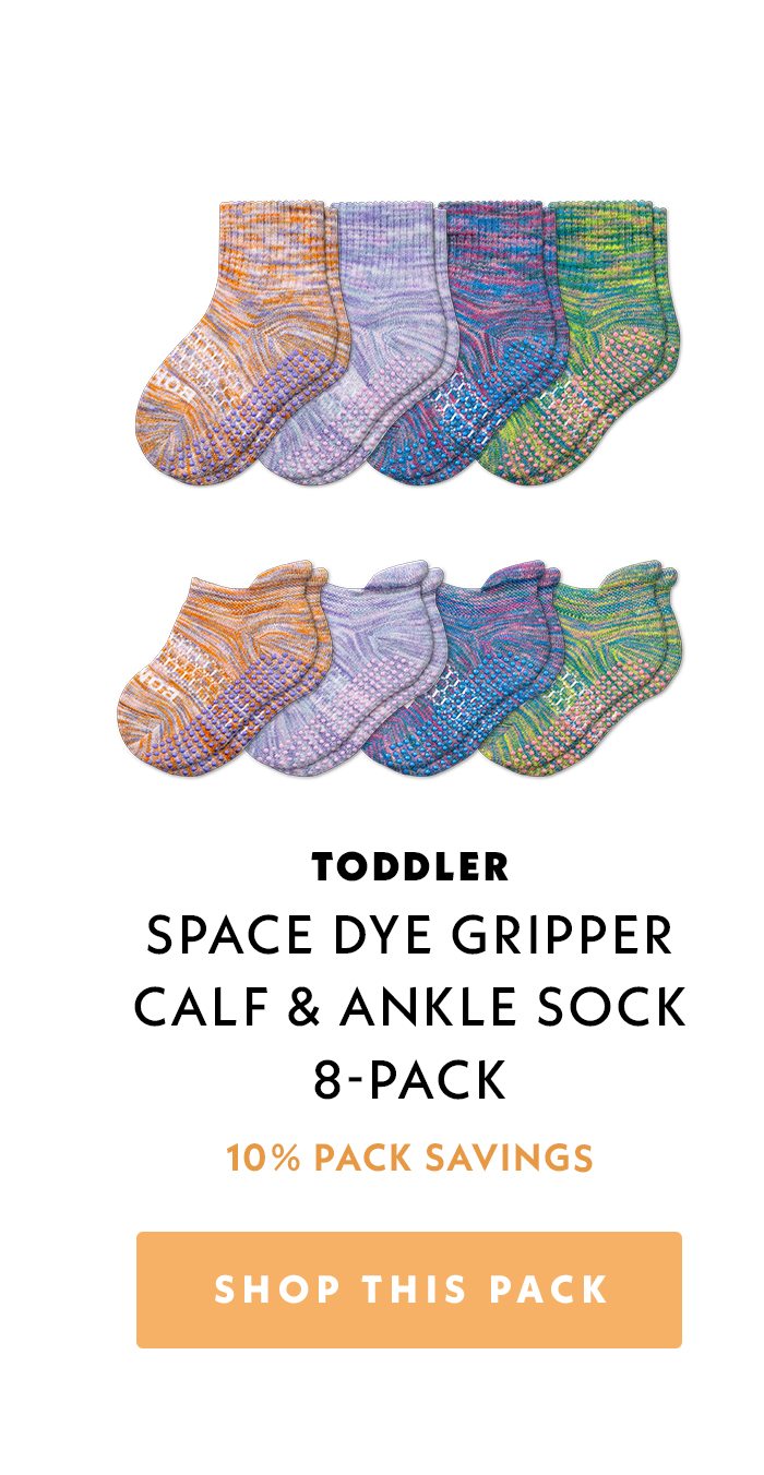 Toddler | Space Dye Gripper Calf & Ankle Sock 8-Pack | 10% Pack Savings | Shop This Pack