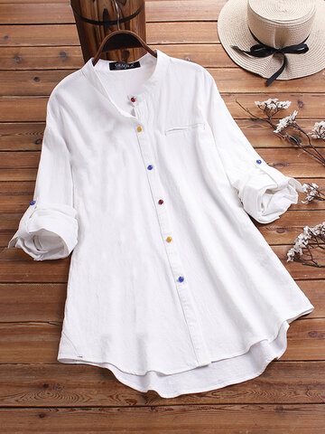 Vintage Solid Casual Blouse