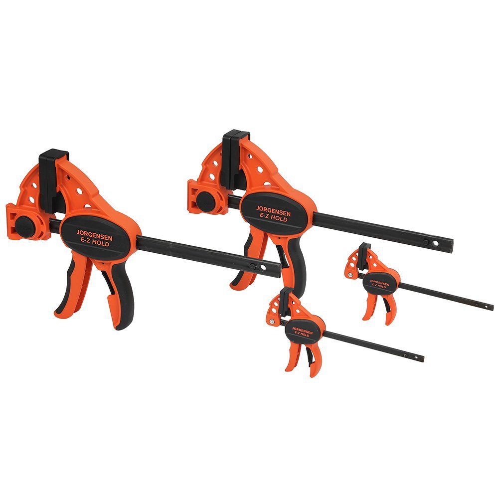 Jorgensen Clamp Pack, (2) 4'' Hobby Clamps and (2) 6'' Medium-Duty E-Z Hold Expandable Bar Clamp/Spreaders