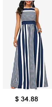 Sleeveless High Waist Stripe Print Maxi Dress