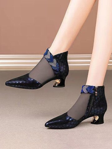 Fashion Pointed Toe Chunky Heel Ankle Boots