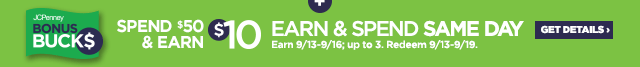 Rewards members! Spend $50 and earn $10 JCPenney Bonus Bucks | Get details: